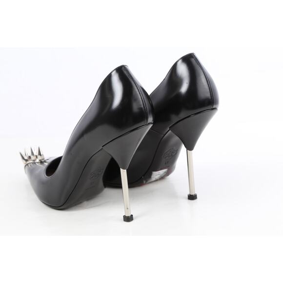Alexander McQueen Black Leather Punk Spike Heels Pumps Size 41 - Picture 6 of 16